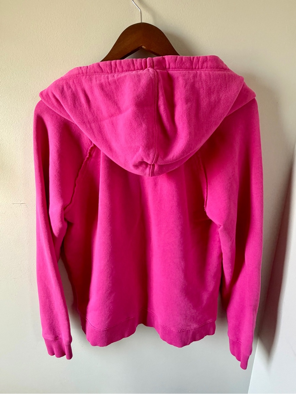 Boutique Hot Pink Raw Edge Hoodie | Relaxed Casual Sweatshirt | Size Large - Picture 3 of 8